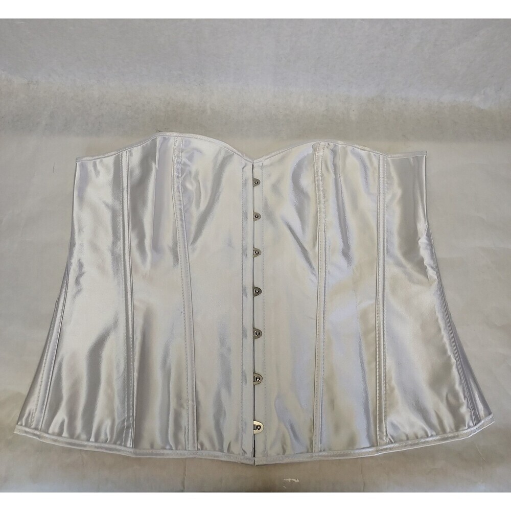 Corset Over Bust Lace Up Bustier US 20-22 6X White Satin Costume Sexy Lingerie